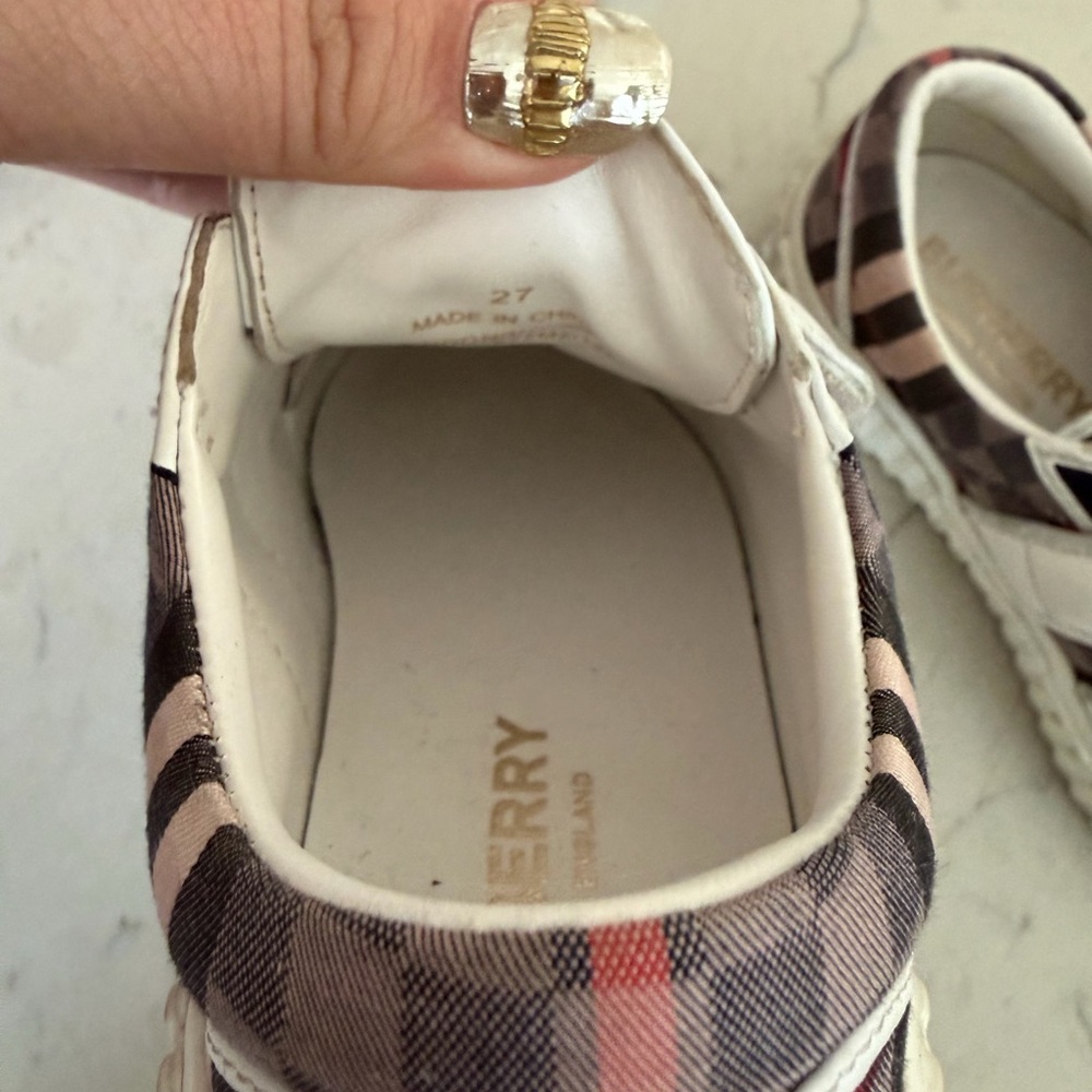 Burberry Kids Plaid Velcro Sneakers in Pink, Black & White - Picture 2 of 2